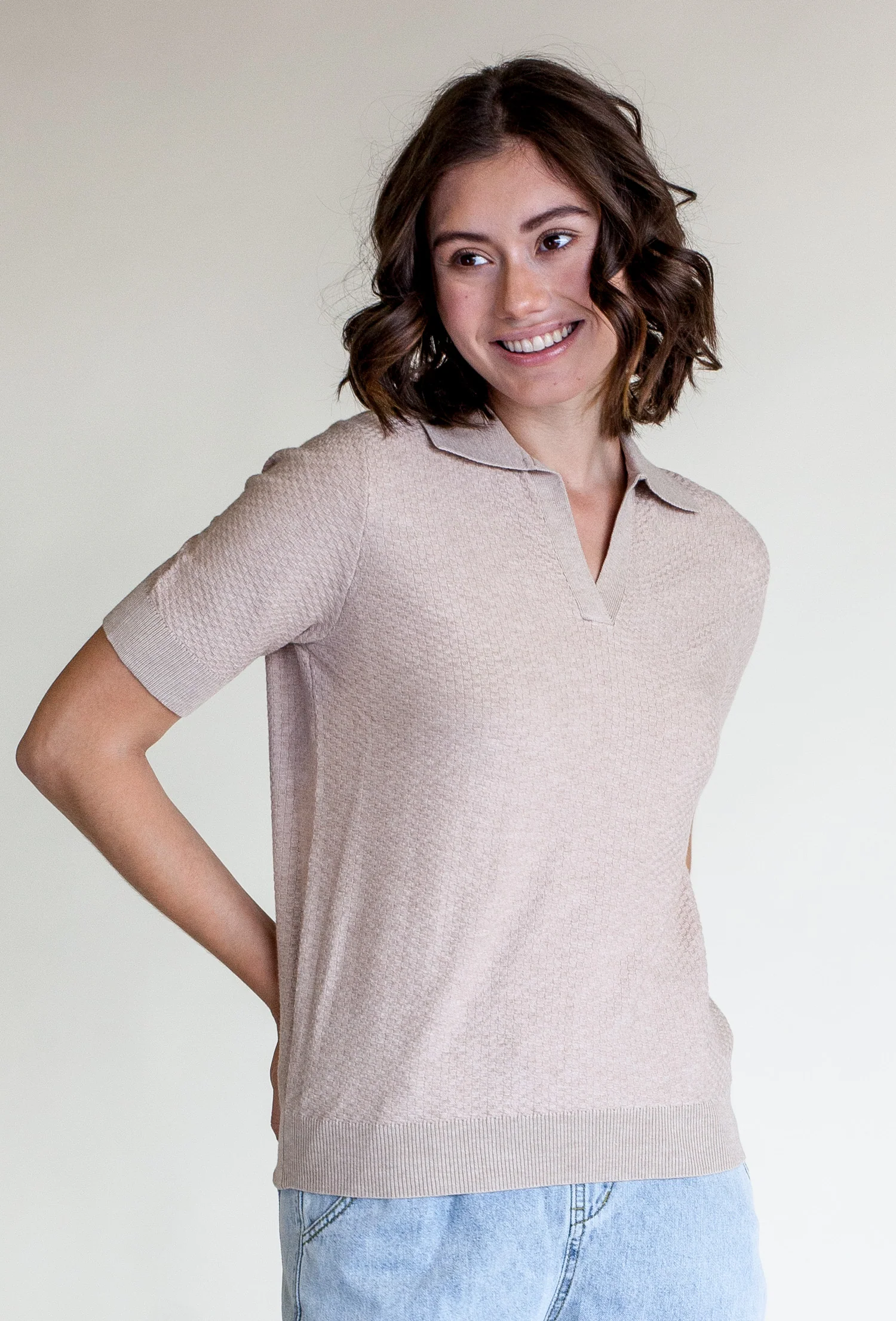 Polo Top- Beige - Image 6